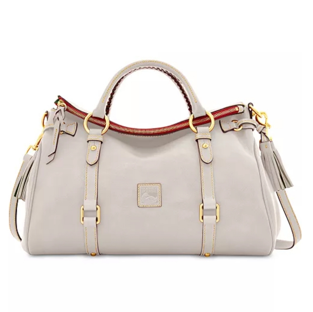 NWT! Dooney & Bourke Light Gray Florentine Leather Satchel (Ecru/Light Gray)